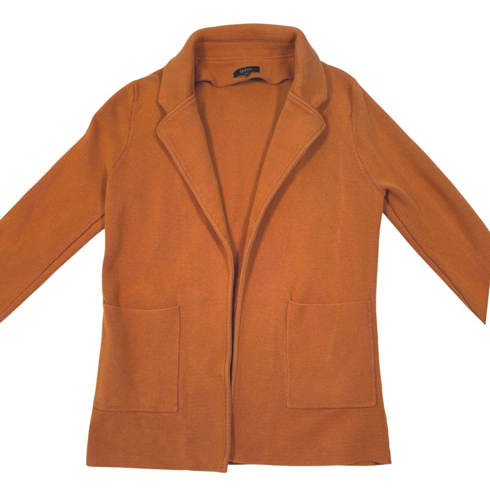 Quince Organic Cotton Knit Blazer Rust Orange Open Front Sweater Jacket Small